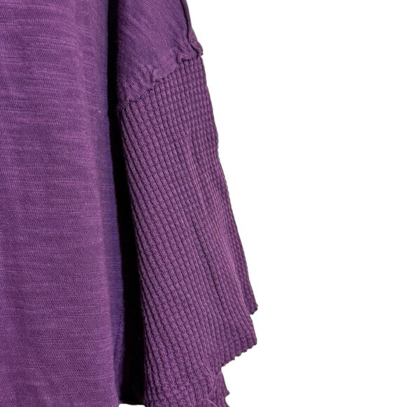 We The Free waffle knit top Purple boxy bohemian distressed short sleeve Size L - Picture 4 of 6